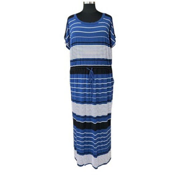 Ava & Viv Striped Maxi Dress with Elastic/Tie Waistline and Pockets  Size 4X - Picture 1 of 10
